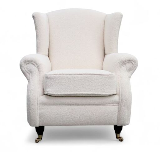 Boucle Wing Chair Fireside High Back Armchair Umbria Ivory Fabric