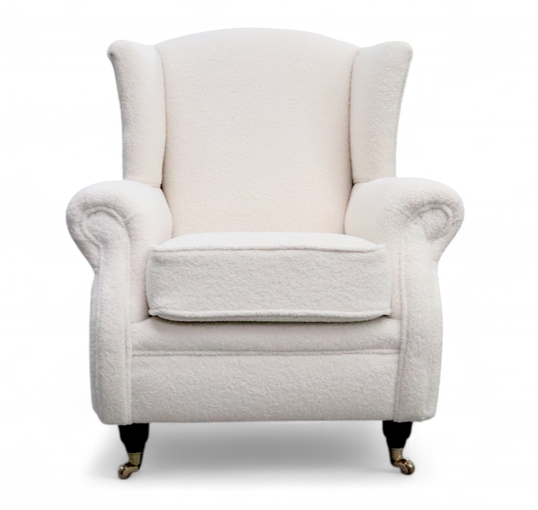 Boucle Wing Chair Fireside High Back Armchair Umbria Ivory Fabric