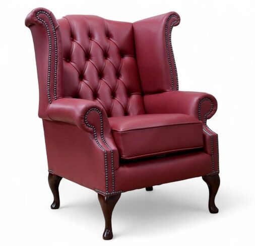 Chesterfield Queen Anne High Back Wing Chair Vele Wine Leather