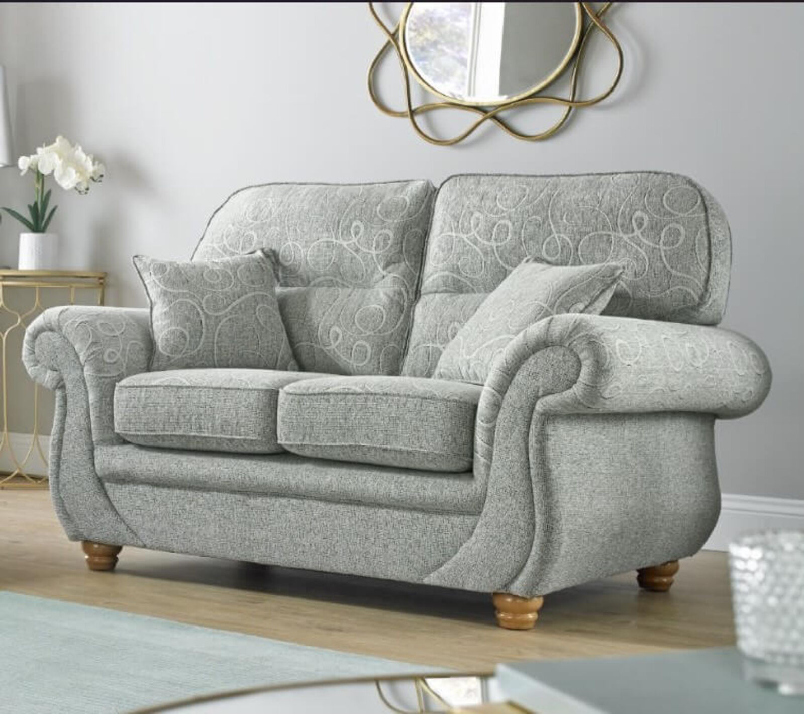 Product photograph of Buy 2 Seat Claremont Fabric Settee Vulcan Chalk from Designer Sofas 4U