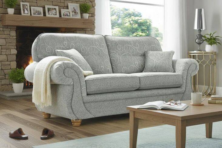 Claremont 3 Seater Sofa Settee Vulcan Chalk Fabric