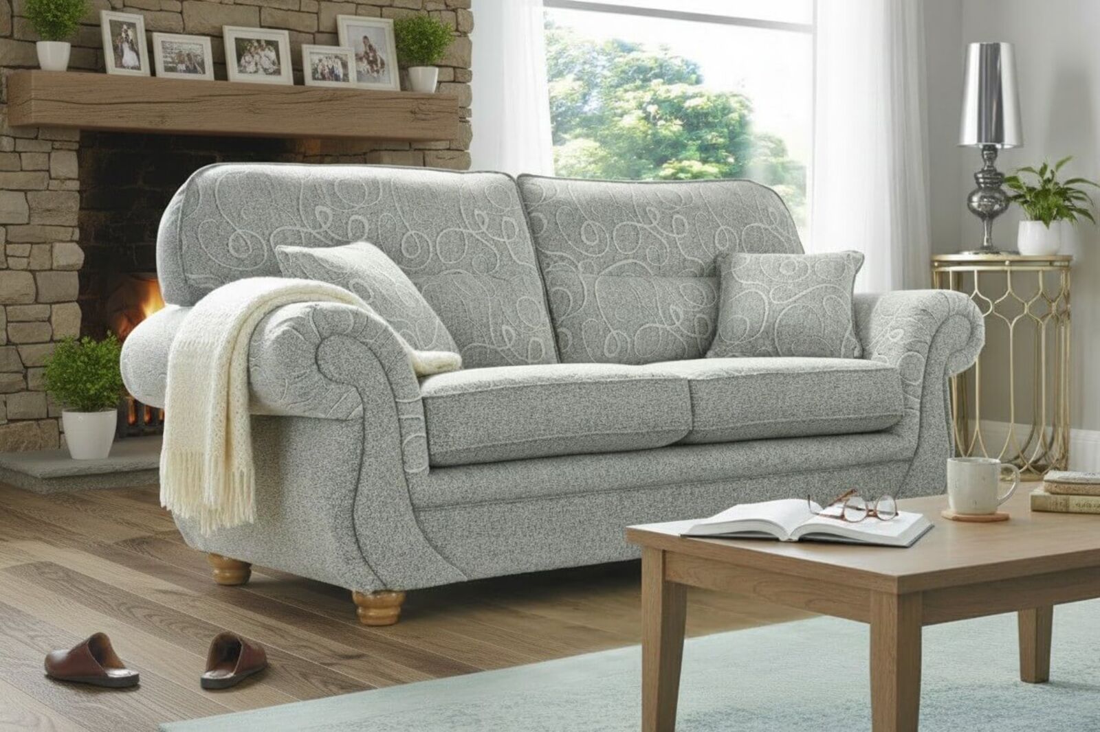 Claremont 3 Seater Sofa Settee Vulcan Chalk Fabric