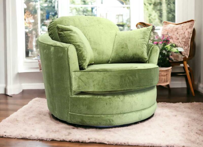 Product photograph of Cuddler Snuggle Swivel Armchair Malta Grass Green Velvet from Designer Sofas 4U