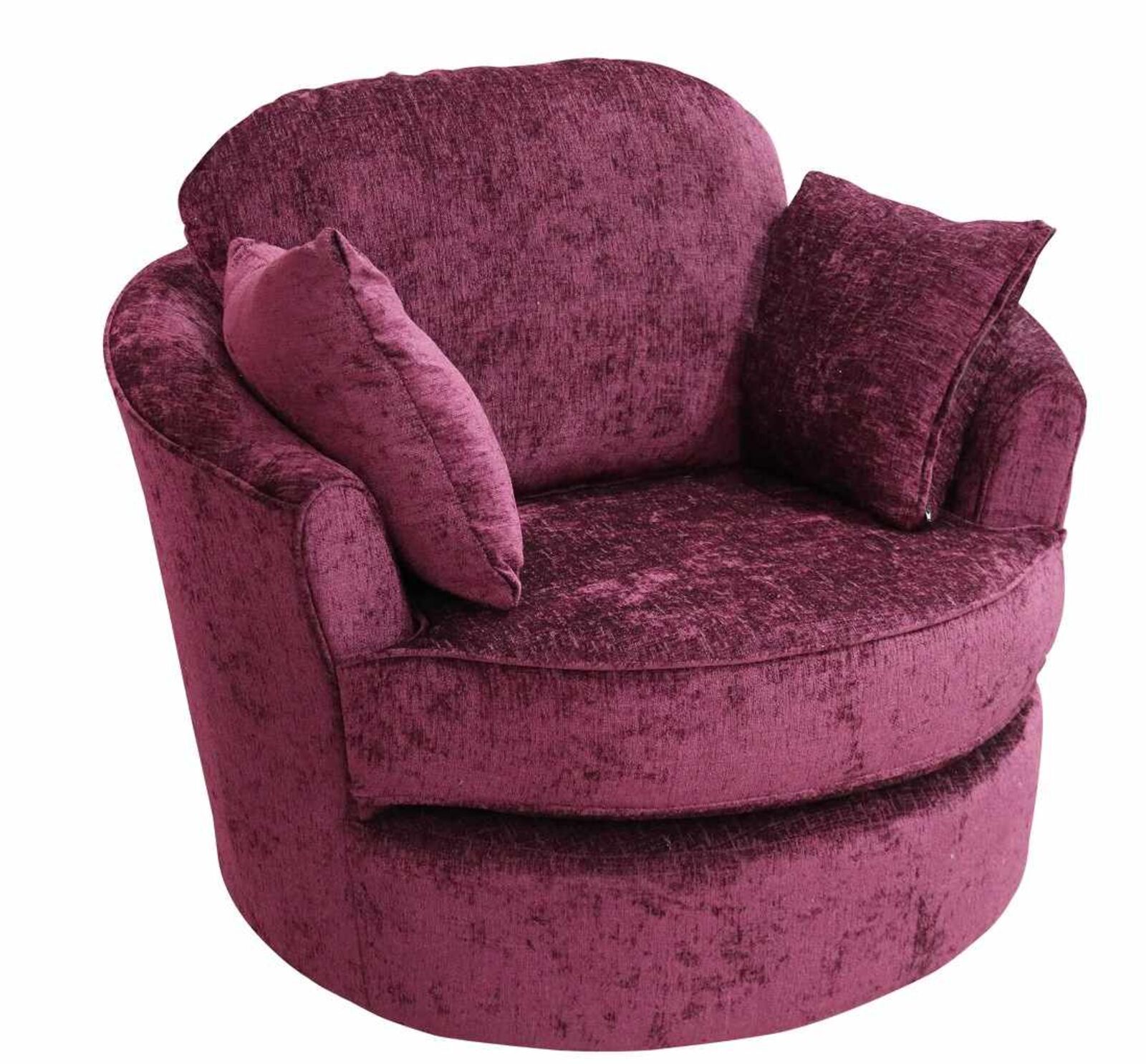 Product photograph of Adelina Cuddler Swivel Chair Snuggle Swivel Armchair Carlton Aubergine Fabric from Designer Sofas 4U