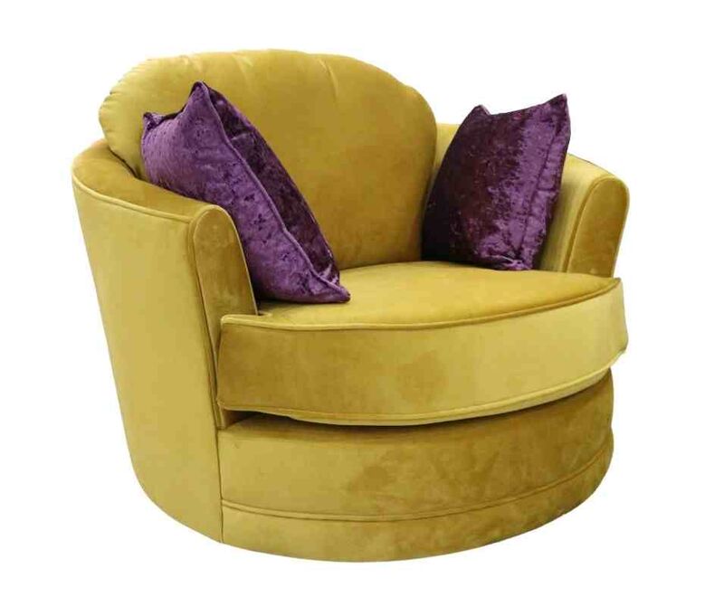 Product photograph of Cuddler Snuggle Swivel Armchair Malta Gold Velvet from Designer Sofas 4U