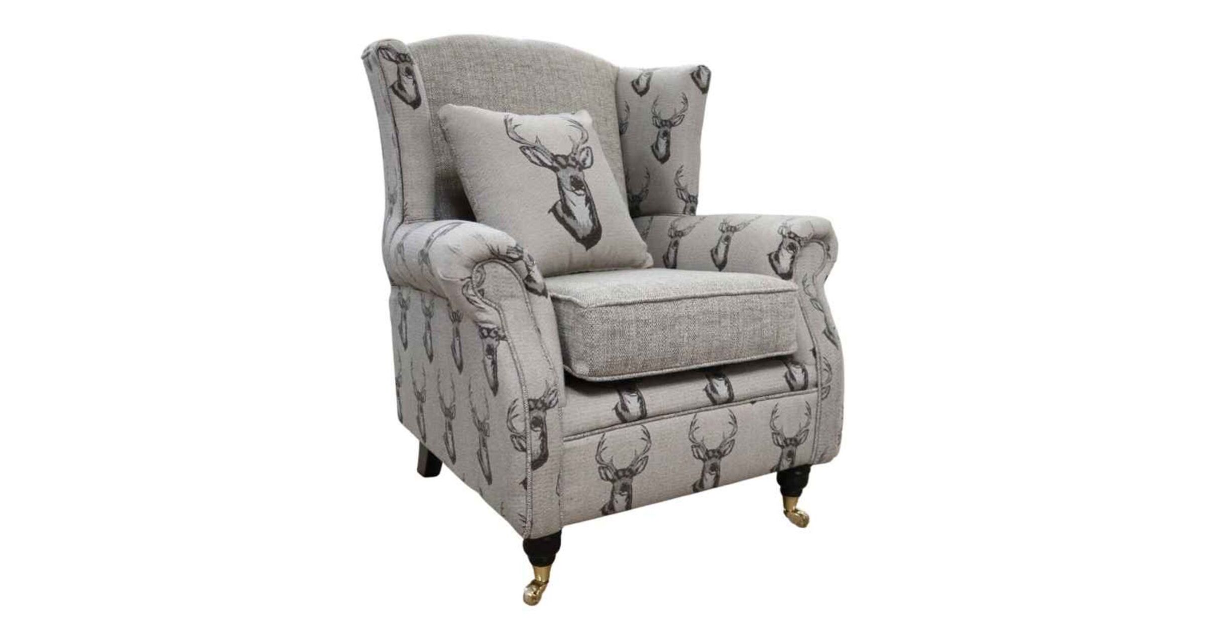 Wildlife-Inspired Charm Deer Print High Back Wing Chair