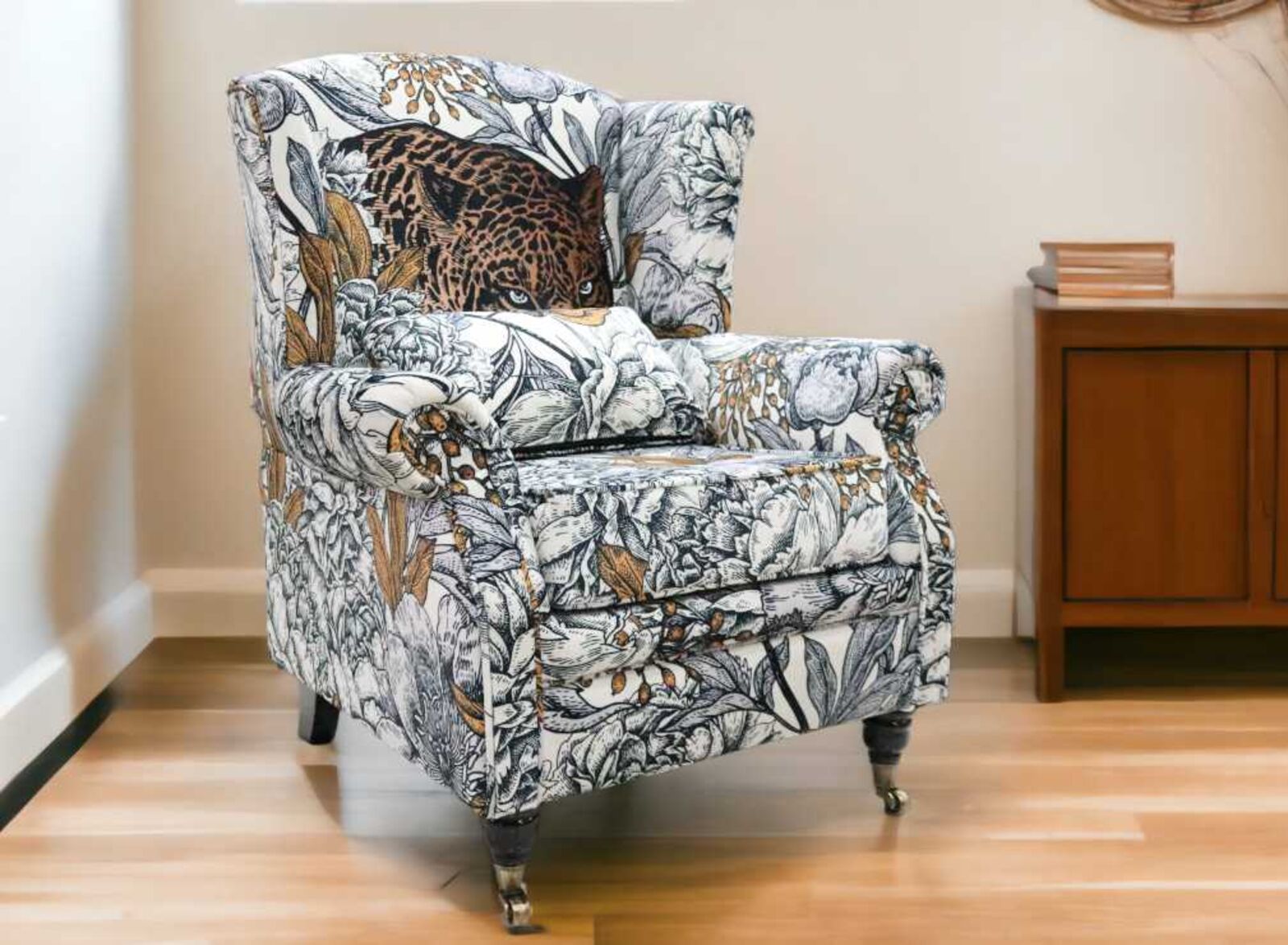 Product photograph of Dolce Amp Gabanna Inspired Wing Chair Fireside High Back Armchair Leopard from Designer Sofas 4U