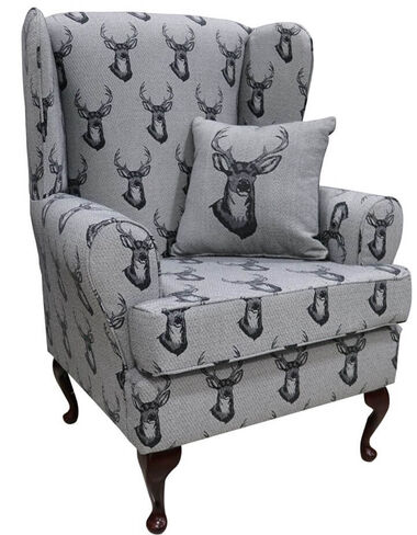 Emmet Orthopaedic Wing Chair Fireside High Back Armchair Antler Stag Charcoal Grey