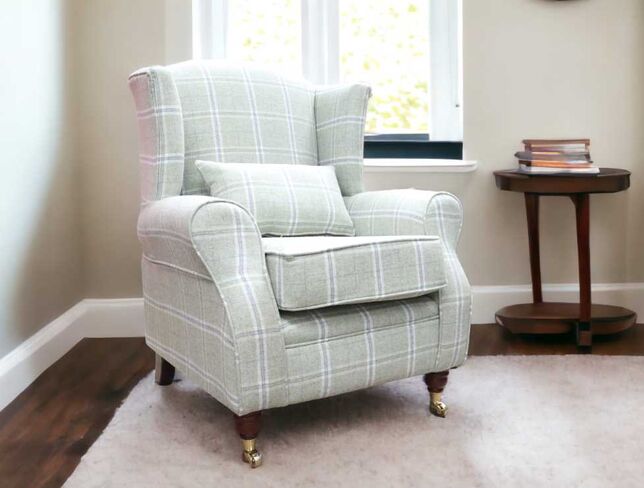 Sherlock Chair Fireside High Back Armchair Windowpane Check Onyx Wool