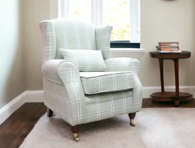 Sherlock Chair Fireside High Back Armchair Windowpane Check Onyx Wool