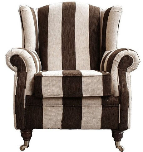 Wing Chair Fireside High Back Armchair Harrison Stripe Brown
