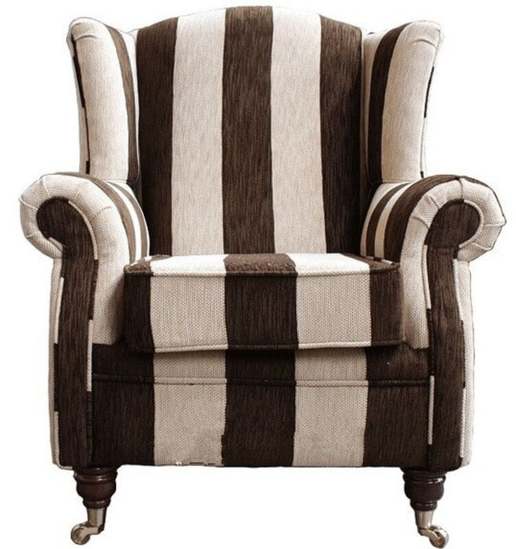 Product photograph of Wing Chair Fireside High Back Armchair Harrison Stripe Brown from Designer Sofas 4U