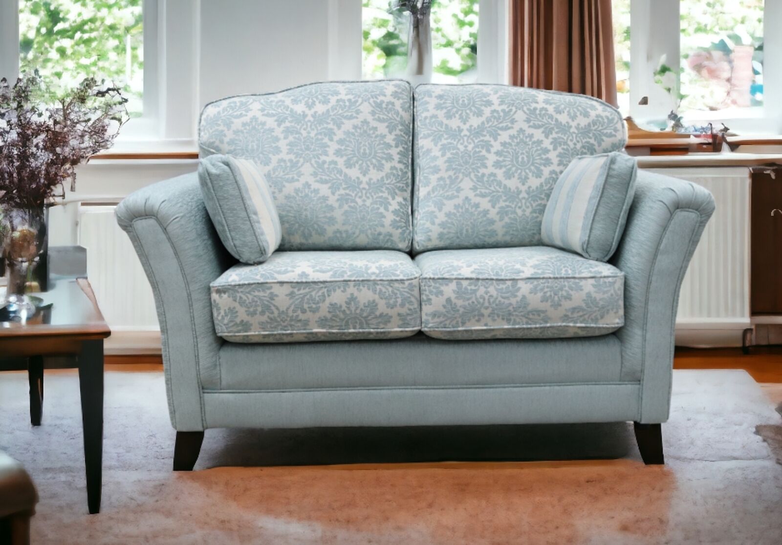 Product photograph of Galaxy 2 Seater Fabric Sofa Settee Upholstered In Cadiz Duck Egg from Designer Sofas 4U
