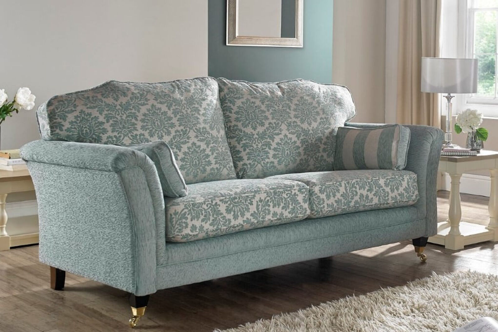 Product photograph of Galaxy 3 Seater Sofa Upholstered Cadiz Duck Egg Blue Fabric from Designer Sofas 4U