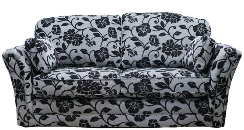 Product photograph of Galaxy 3 Seater Fabric Sofa Meghan Black Floral from Designer Sofas 4U