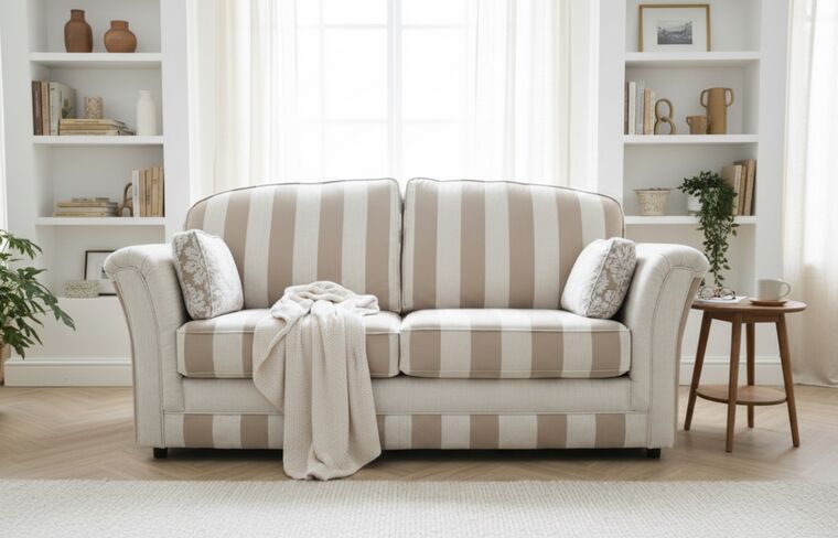 Galaxy 3 Seater Fabric Sofa Upholstered In Carlton Stripe Ivory