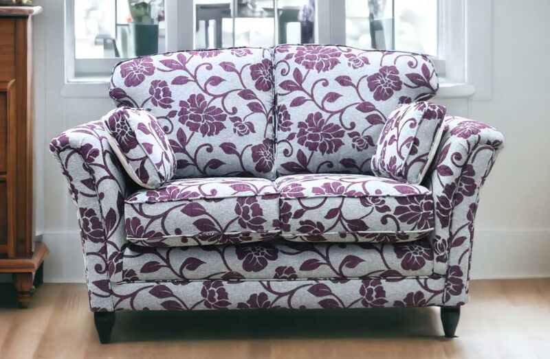 Product photograph of Galaxy 2 Seater Fabric Sofa Meghan Aubergine Floral from Designer Sofas 4U