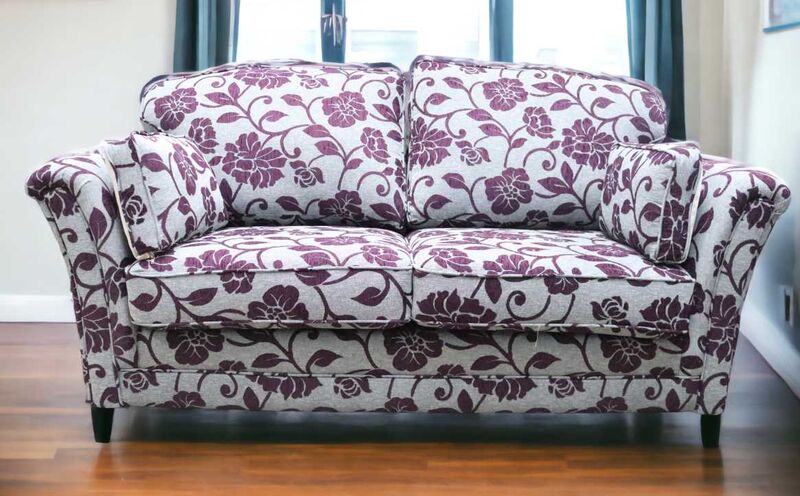 Product photograph of Galaxy 3 Seater Fabric Sofa Meghan Aubergine Floral from Designer Sofas 4U