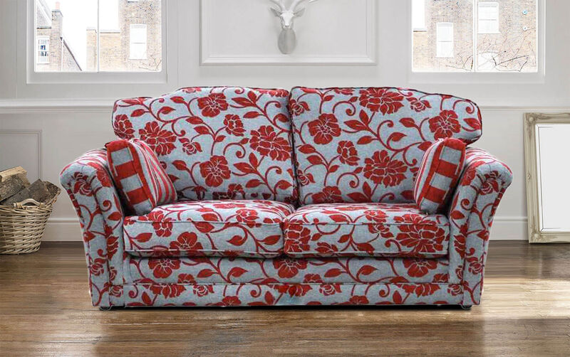 Product photograph of Galaxy 3 Seater Fabric Sofa Meghan Cranberry Floral from Designer Sofas 4U