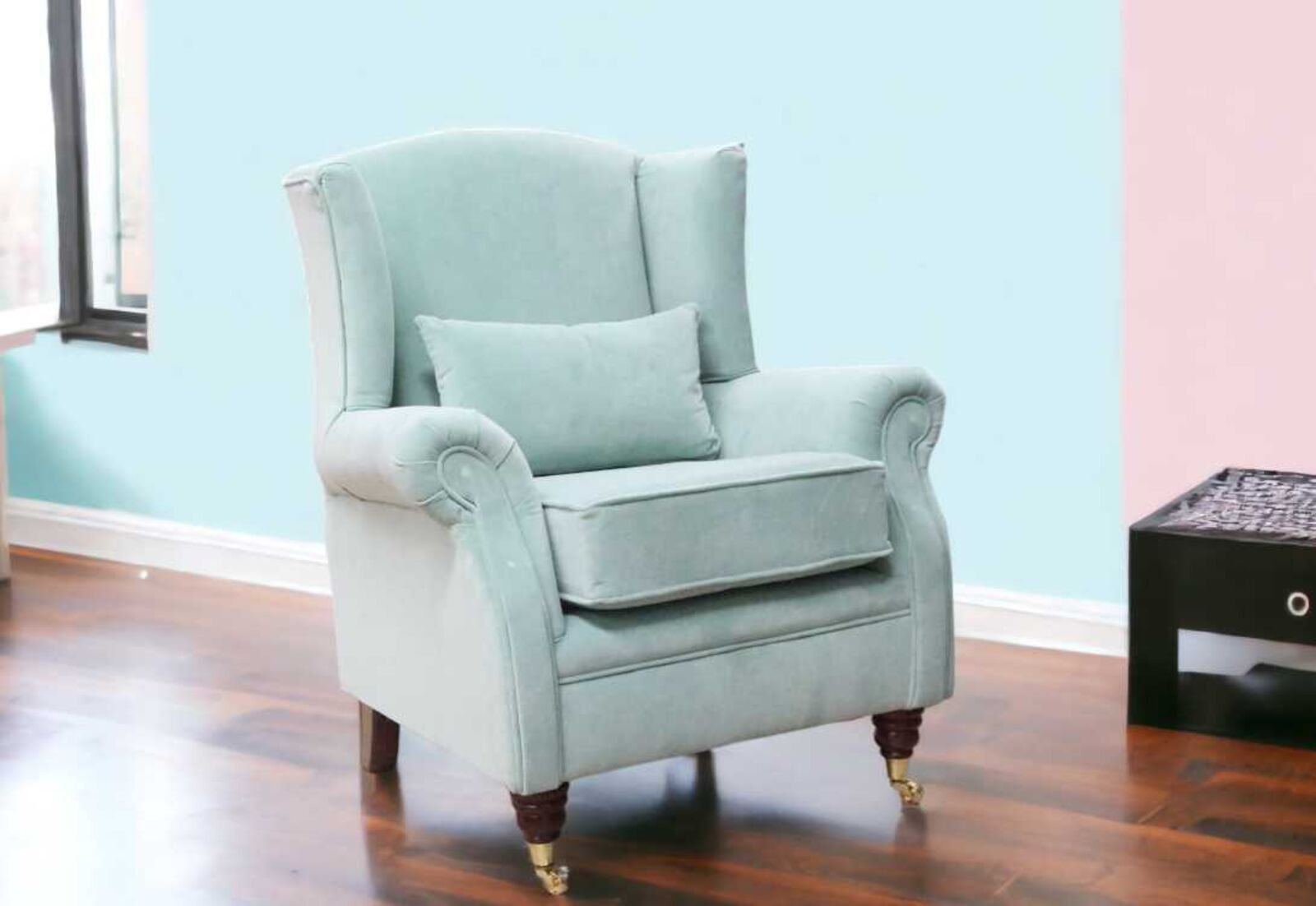Product photograph of Wing Chair Fireside High Back Armchair Medici Celadon from Designer Sofas 4U