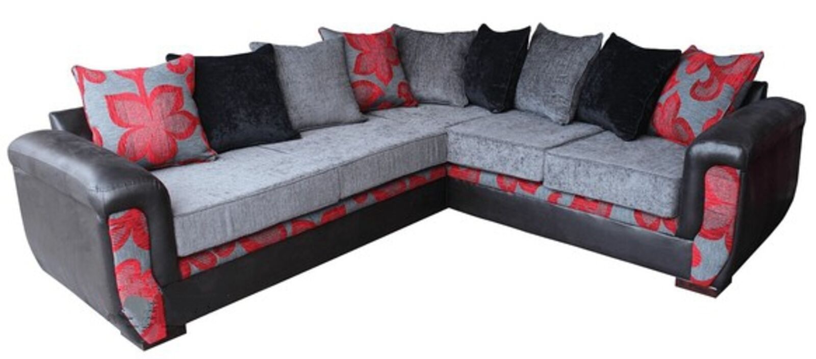 Product photograph of Julia Designer 3 Seater Corner 2 Seater Fabric Corner Suite Floral Charcoal Red from Designer Sofas 4U