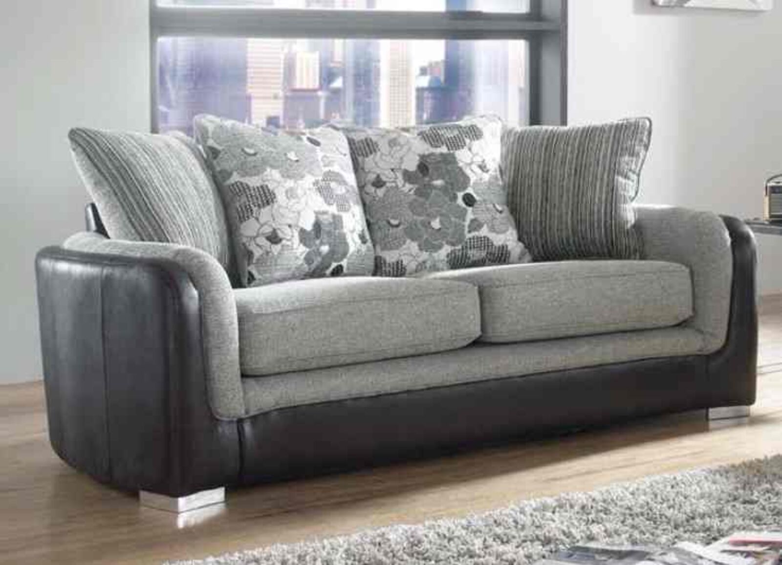 Product photograph of Lisbon 3 Seater Charcoal Fabric Sofa Settee from Designer Sofas 4U