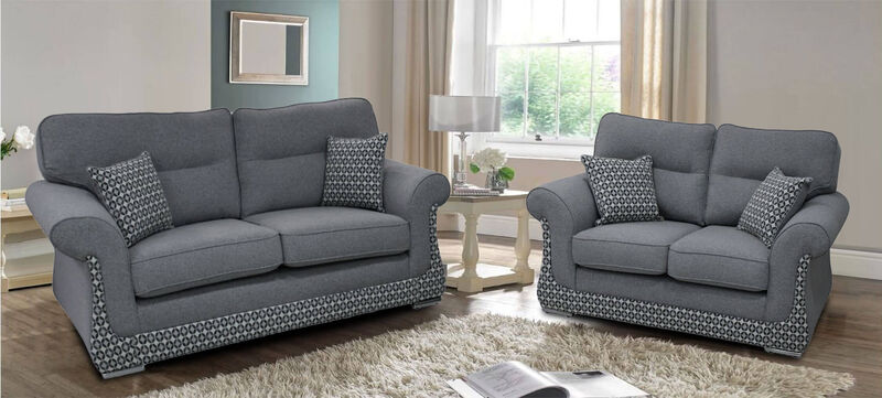 Product photograph of Luna 3 2 Sofa Suite Fabric Upholstered In Halifax Light Grey from Designer Sofas 4U