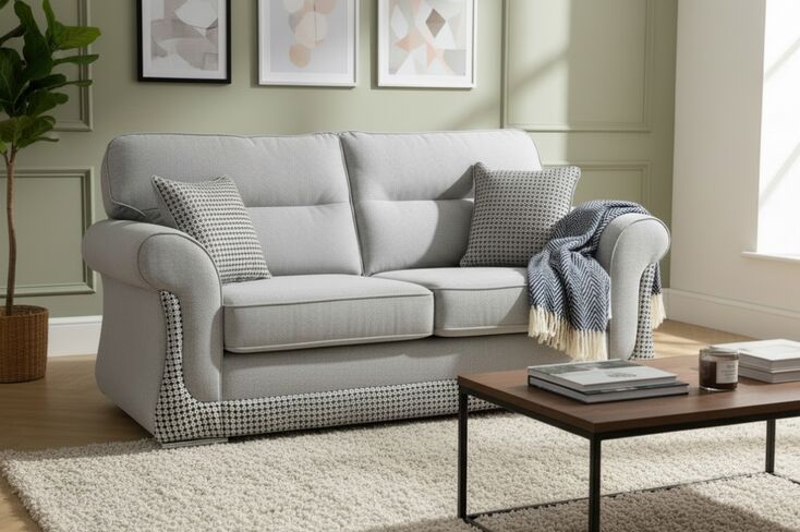 Luna 3 Seater Fabric Sofa Settee Upholstered In Halifax Light Grey