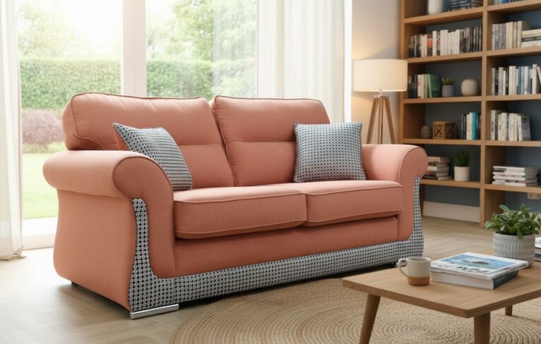 Luna 3 Seater Fabric Sofa Settee Upholstered In Halifax Terracotta