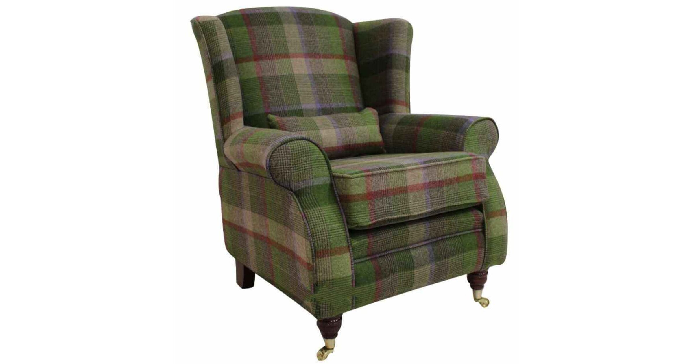 Arnold's Tweed Comfort Wing Chair in Malham Lime Check Wool