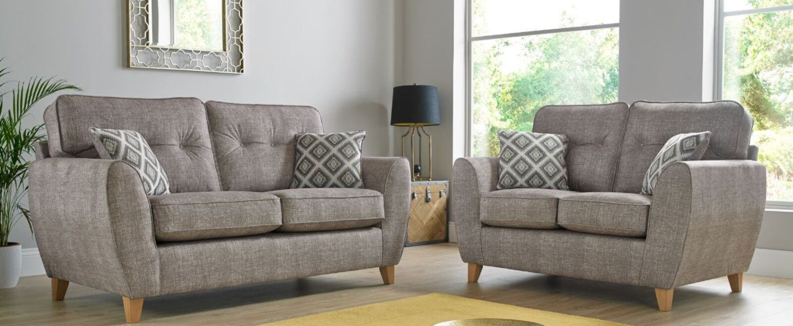 Product photograph of Maya 3 2 Seater Fabric Sofa Suite Upholstered In Wheat from Designer Sofas 4U