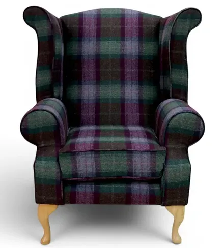 Modern Chesterfield Edward Wool Tweed Wing chair Topaz | DesignerSofas4U