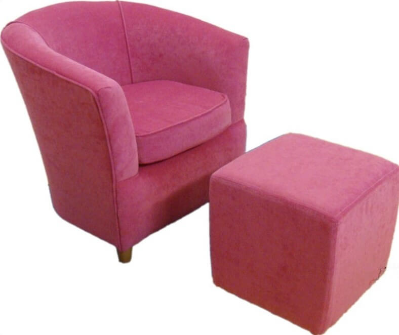 Funky Pink Bucket Tub Chair Upholstered, Pink Leather Chair And Footstool