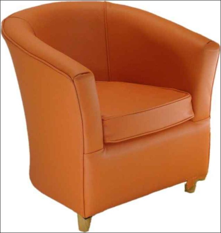 Product photograph of Leather Bucket Tub Chair Tangerine Orange from Designer Sofas 4U