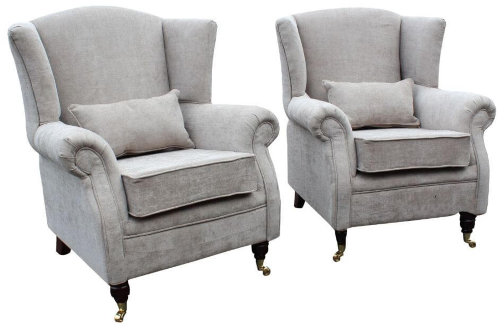 Product photograph of 2 X Wing Chairs Fireside High Back Armchair Velluto Hessian Mink Fabric from Designer Sofas 4U