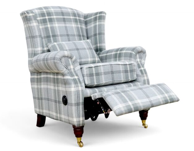 Reclining Wing Chair Fireside High Back Armchair Balmoral Dove Grey Check Fabric P&S