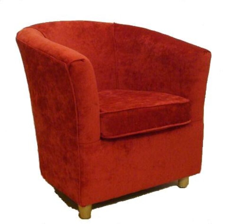 Product photograph of Chenille Fabric Bucket Tub Chair Scarlet Red from Designer Sofas 4U