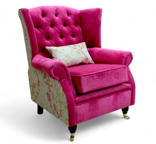Sherlock Buttoned Wing Chair Fireside High Back Armchair Danza Pink Renaissance Duckegg