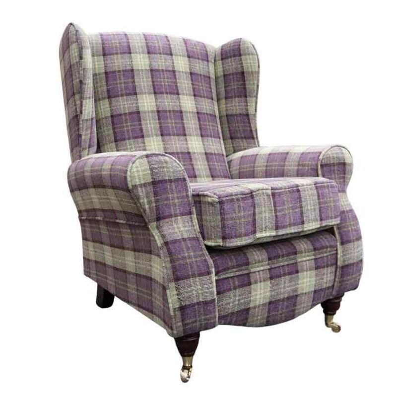 Product photograph of Sherlock Chair Fireside High Back Armchair Lana Purple Check Fabric from Designer Sofas 4U