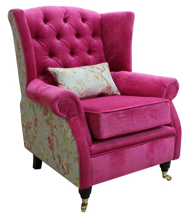 Sherlock High Back Wing Chair Danza Pink Renaissance Duckegg Fabric