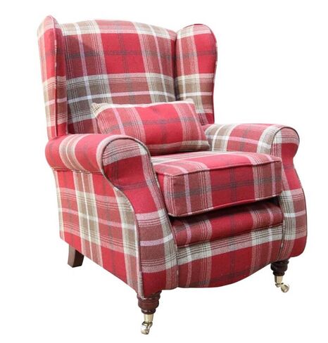 Sherlock Wingback Fireside High Back Armchair Balmoral Red Check P&S