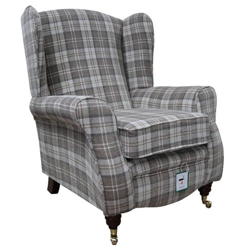 Sherlock Wing Chair Fireside High Back Armchair Lana Beige Check Fabric
