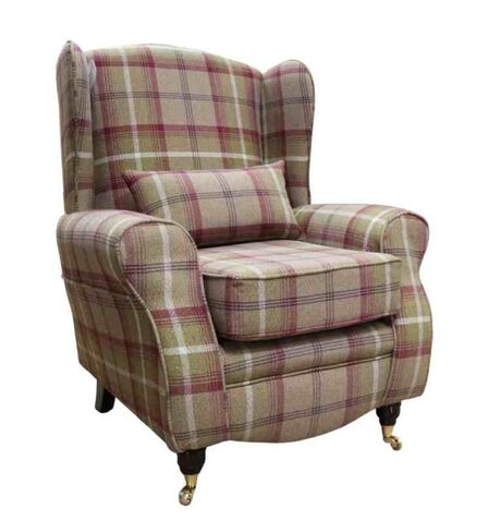 Sherlock Wingback Fireside High Back Armchair Balmoral Heather Check P&S