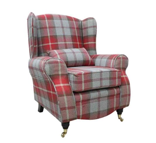 Sherlock Wingback Fireside High Back Armchair Balmoral Cherry Check P&S