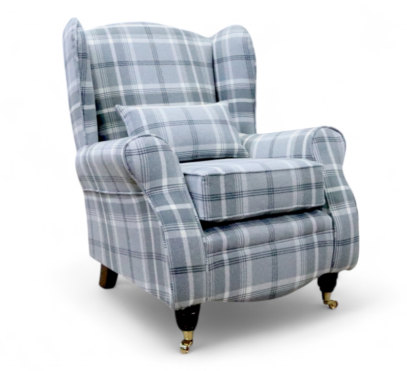 Sherlock Wingback Fireside High Back Armchair Balmoral Dove Grey Check P&S