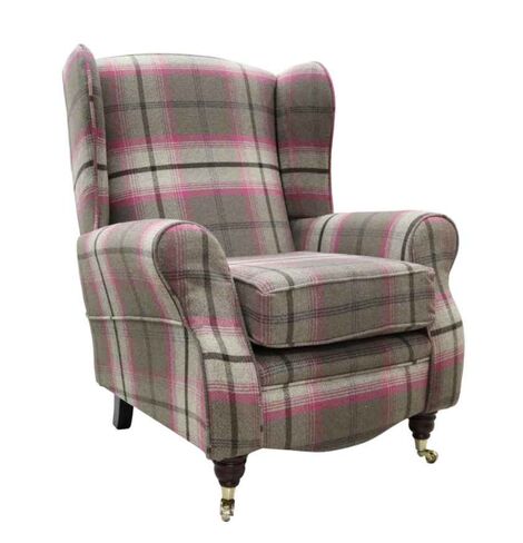 Sherlock Wingback Fireside High Back Armchair Balmoral Fuchsia Check P&S