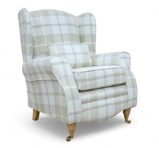 Sherlock Wingback Fireside High Back Armchair Balmoral Natural Check P&S