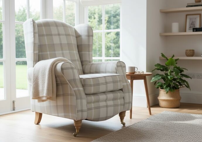Sherlock Wingback Fireside High Back Armchair Balmoral Natural Check P&S