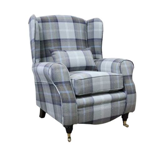 Sherlock Wingback Fireside High Back Armchair Balmoral Oxford Blue Check P&S