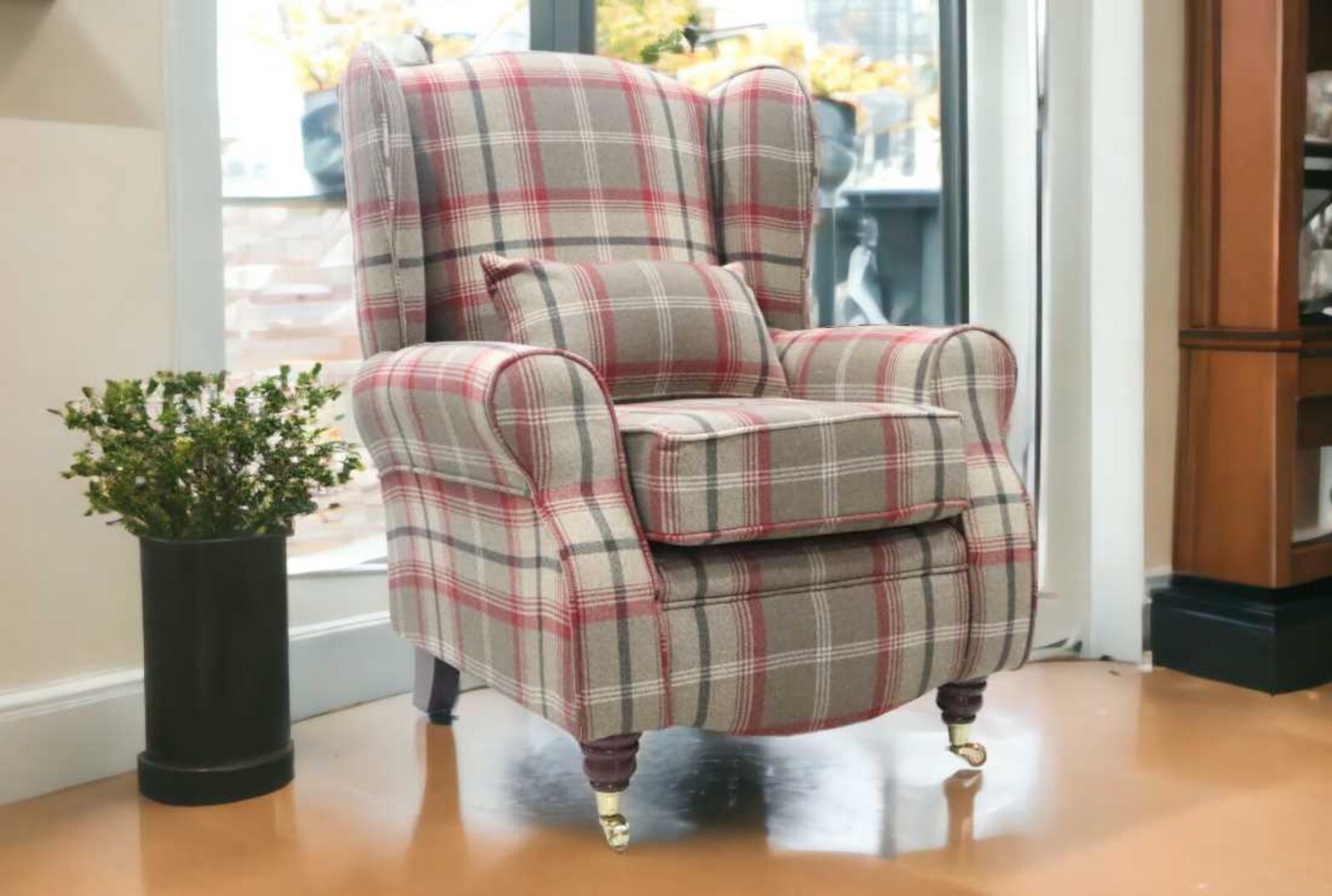 Product photograph of Sherlock Wingback Fireside High Back Armchair Balmoral Rosso Check P Amp S from Designer Sofas 4U